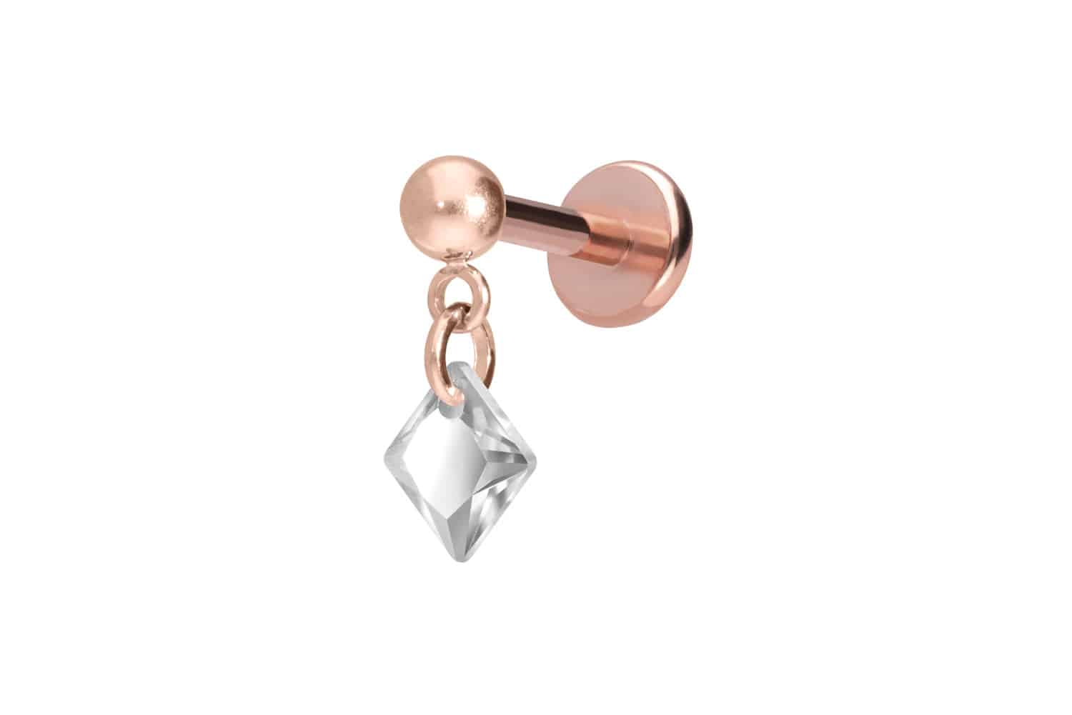 Titan Labret Piercing mit Push Fit KRISTALLQUADRAT